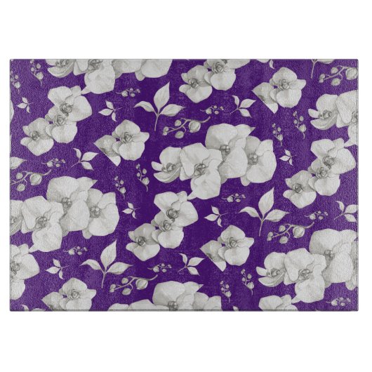 Weiße Orchidee auf Lila | Schneidebrett (Vorderseite)