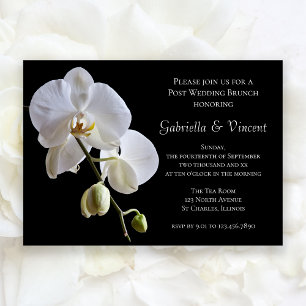 Weiße Orchidee auf schwarzer Post-Hochzeitsbrunch Einladung