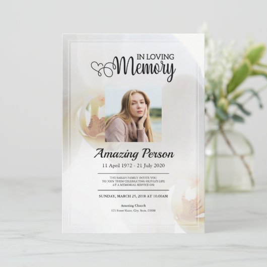 Weiße Orchidee Beerdigung Reihenfolge des Dienstes Einladung (Stehend Vorderseite)