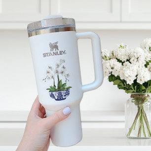 Weiße Orchidee Chinoiserie mit Namens Vinyl Aufkle Aufkleber