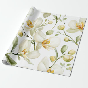 Weiße Orchidee Elegante Gelbe Blumen Botanisch Geschenkpapier