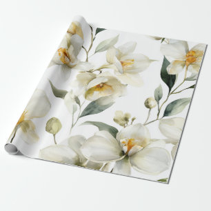 Weiße Orchidee Elegante Gelbe Blumen Botanisch Geschenkpapier