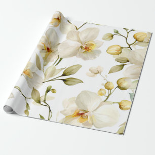 Weiße Orchidee Elegante Gelbe Florale Botanik Geschenkpapier