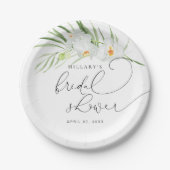 Weiße Orchidee | Elegantes tropisches Brautparty Pappteller (Vorderseite)