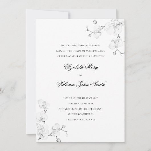 Weiße Orchidee Feine Bilderbuchwelt Einladung (Vorderseite)