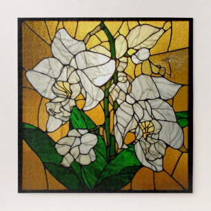 🤍 Weiße Orchidee Glasmalerei Puzzle