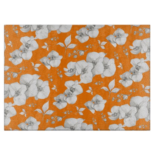 Weiße Orchidee in Orange | Schneidebrett (Vorderseite)