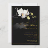 Weiße Orchidee in Schwarz | Goldrahmen | Hochzeit Einladung (Vorderseite)