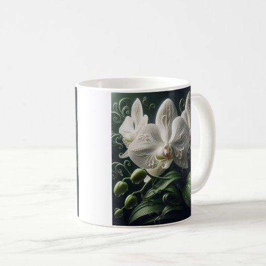 Weiße Orchidee Kaffeetasse (VorderseiteRechts)