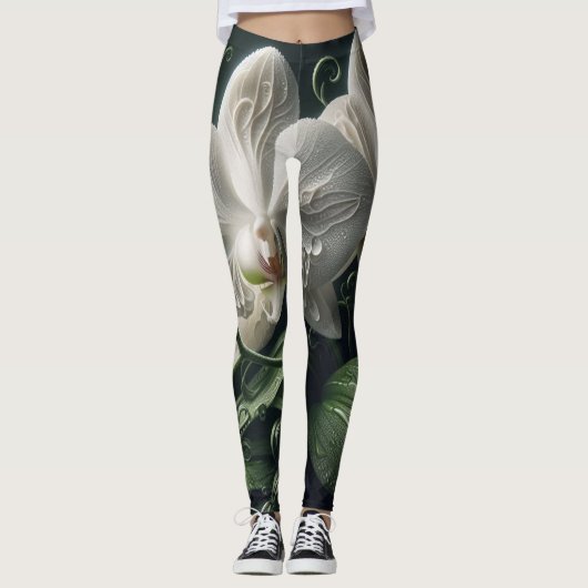 Weiße Orchidee Leggings (Vorderseite)