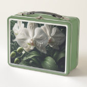 Weiße Orchidee Metall Brotdose (Vorderseite)