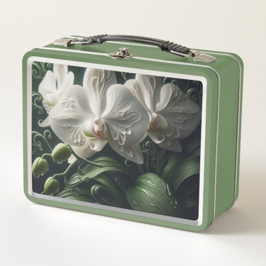 Weiße Orchidee Metall Brotdose (Vorderseite)