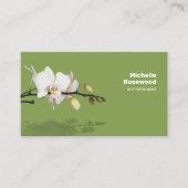 Weiße Orchidee mit Reflektion über Wasser grün Visitenkarte (Vorderseite)