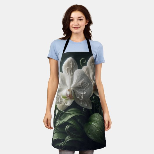 Weiße Orchidee Schürze (Getragen)