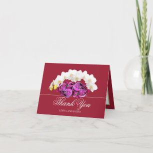Weiße Orchidee und rosa Pfingstrose Botanical Than Dankeskarte