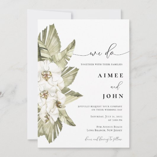 Weiße Orchidee wir machen Einladung Hochzeit (Vorderseite)