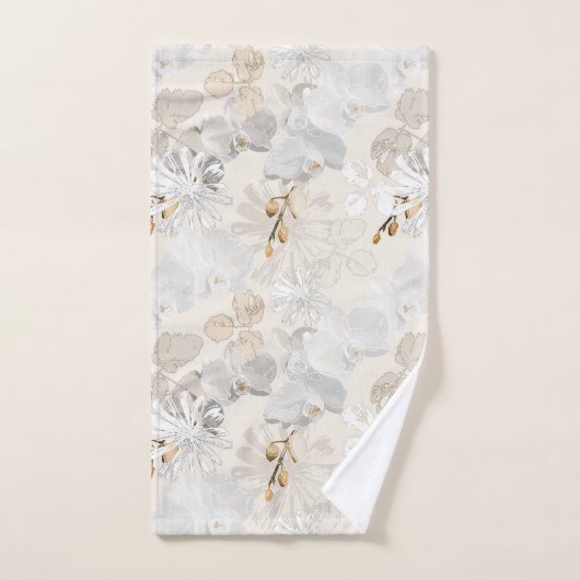 Weiße Orchideen auf einer hellen Creme Badhandtuch Set (Handtuch)