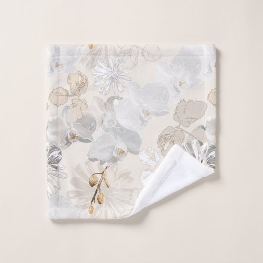 Weiße Orchideen auf einer hellen Creme Badhandtuch Set (Waschlappen)