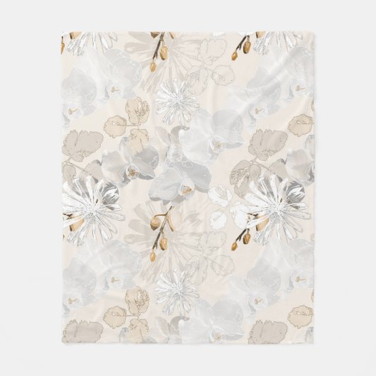 Weiße Orchideen auf einer hellen Creme Fleecedecke (Vorderseite)