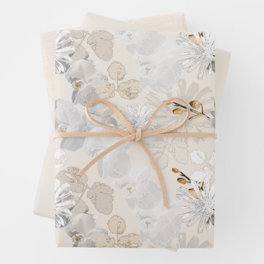 Weiße Orchideen auf einer hellen Creme Geschenkpapier Set (Beispiel)