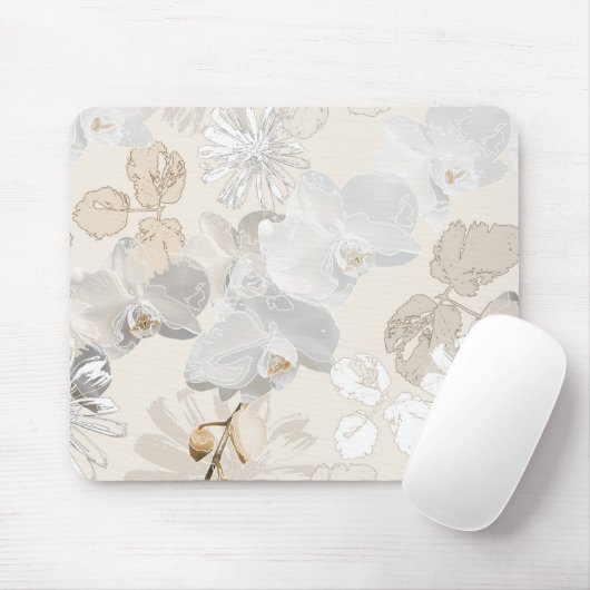 Weiße Orchideen auf einer hellen Creme Mousepad (Mit Mouse)