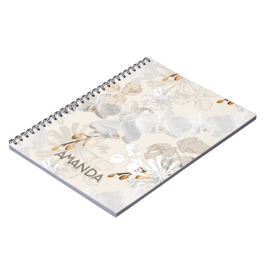 Weiße Orchideen auf einer hellen Creme Notizblock (Linke Seite)