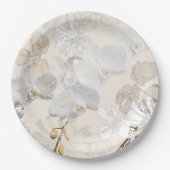 Weiße Orchideen auf einer hellen Creme Pappteller (Vorderseite)