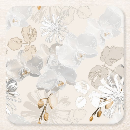 Weiße Orchideen auf einer hellen Creme Rechteckiger Pappuntersetzer (Vorderseite)