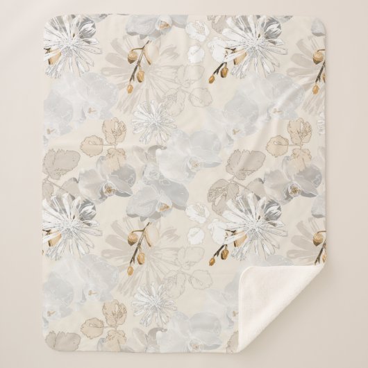 Weiße Orchideen auf einer hellen Creme Sherpadecke (Vorderseite)