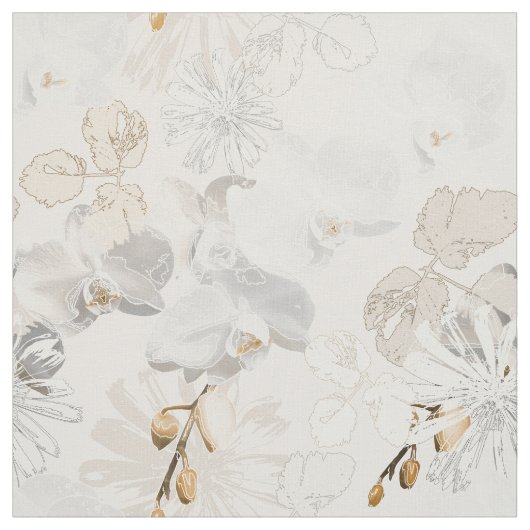 Weiße Orchideen auf einer hellen Creme Stoff (Muster)