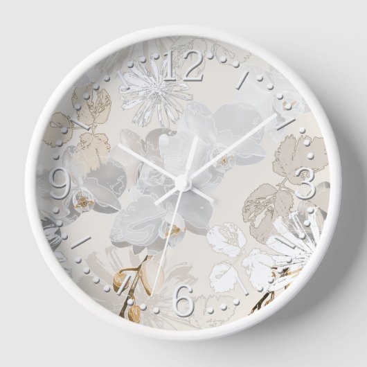 Weiße Orchideen auf einer hellen Creme   Uhr (Vorderseite)