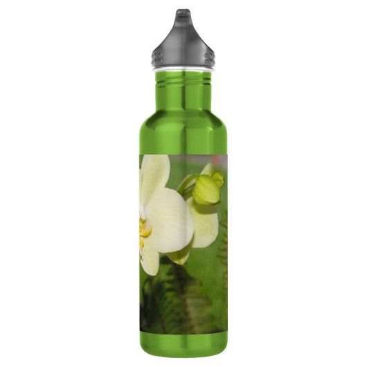 Weiße Orchideen auf grünem Hintergrund Trinkflasche (Rechts)