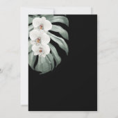 Weiße Orchideen auf Monstera Schwarze Tropenhochze Einladung (Rückseite)