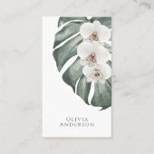 Weiße Orchideen auf Monstera Tropical Botanical Visitenkarte (Vorderseite)