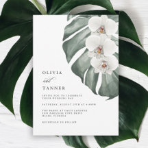 Weiße Orchideen auf Monstera Tropische Hochzeit