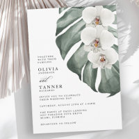 Weiße Orchideen auf Monstera Tropische Hochzeit