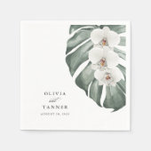 Weiße Orchideen auf Monstera Tropische Hochzeit Serviette (Vorderseite)