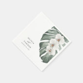 Weiße Orchideen auf Monstera Tropische Hochzeit Serviette (Ecke)