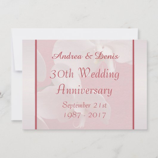 Weiße Orchideen auf roter Ehegelübde-Erneuerung Einladung (Rückseite)