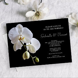 Weiße Orchideen-Blume auf Schwarzer Hochzeit Einladung