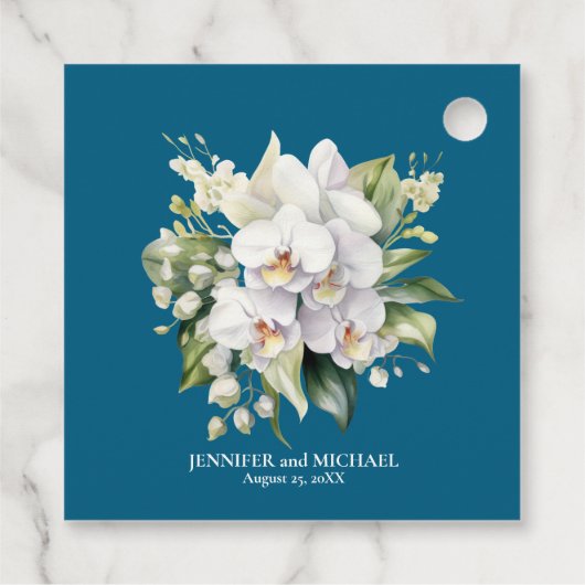 Weiße Orchideen Blume Blumenhochzeit Geschenkanhänger (Rückseite)