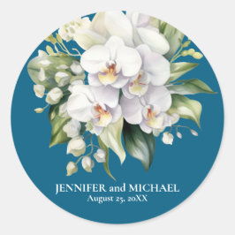 Weiße Orchideen Blume Blumenhochzeit Runder Aufkleber