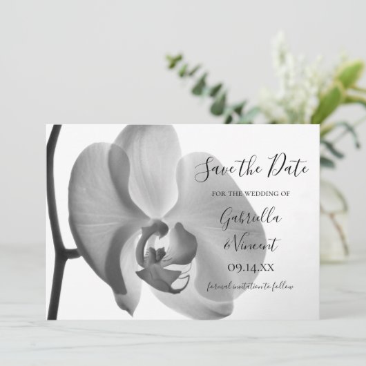 Weiße Orchideen-Blume Hochzeit Sichern Sie das Dat Save The Date (Stehend Vorderseite)