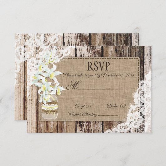 Weiße Orchideen-Blume Holzspitze RSVP-Karte RSVP Karte (Vorne/Hinten)