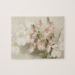 Weiße Orchideen Blume Vintag Alte Illustration Puzzle