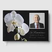 Weiße Orchideen-Blume zur Schwarzen Beerdigung Gästebuch (Vorderseite)