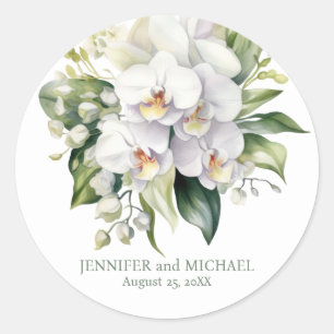 Weiße Orchideen-Blumen-Hochzeit Runder Aufkleber