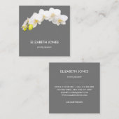 Weiße Orchideen-Blumen-lila grauer Hintergrund Quadratische Visitenkarte (Vorne/Hinten)