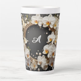 Weiße Orchideen-Blumenkrone mit Perlen und Gold Milchtasse
