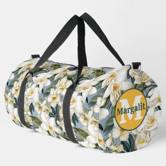 Weiße Orchideen Blumenmuster Blume Große Duffle Bag (Linke Ecke)